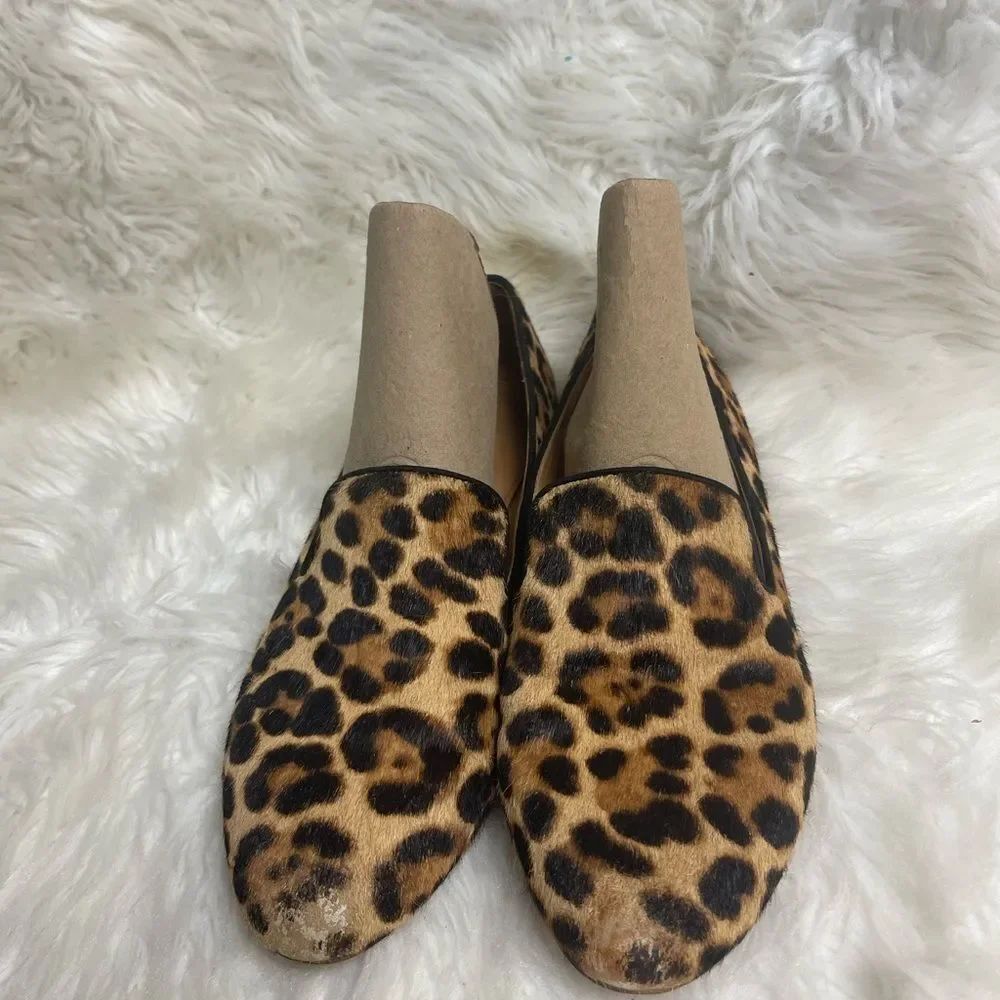 J Crew leather calf hair Leopard Print Slip-On Loafers in Brown, Tan &black SZ10